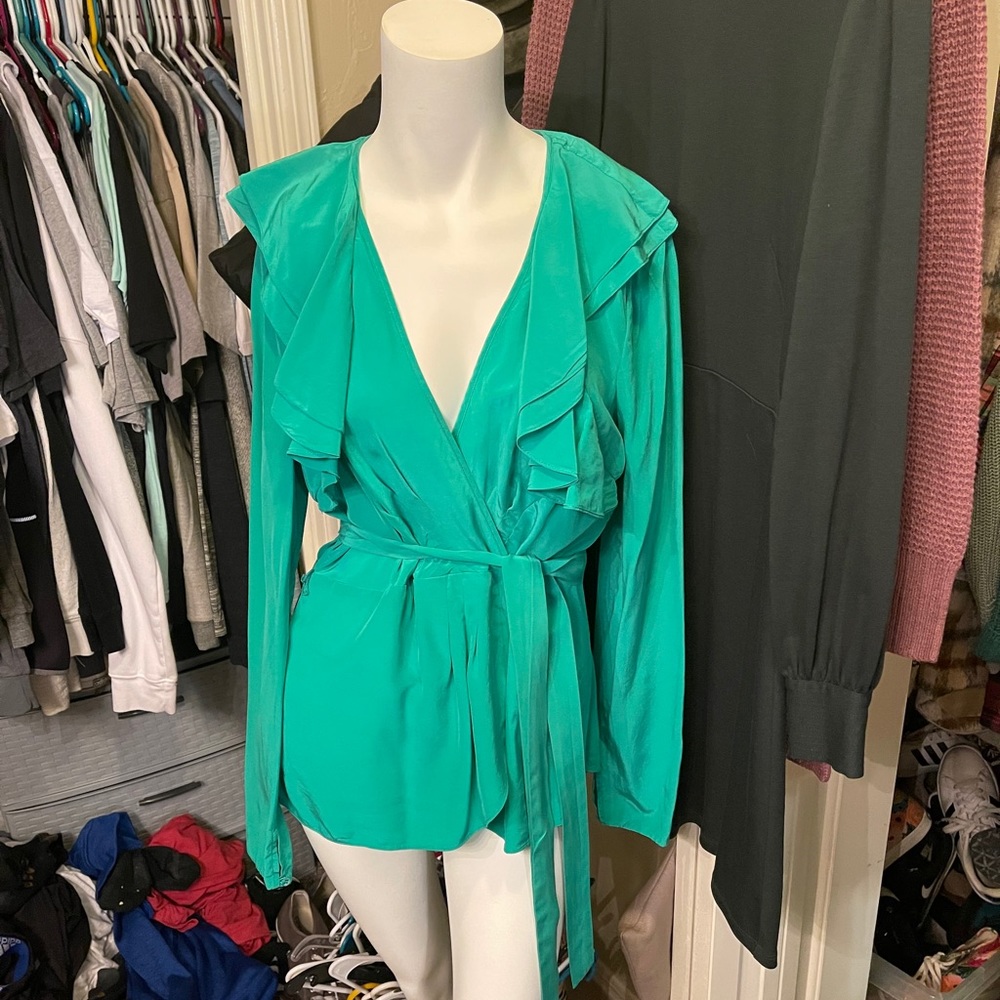 BCBGmaxazria Ruffle Wrap Silk Top